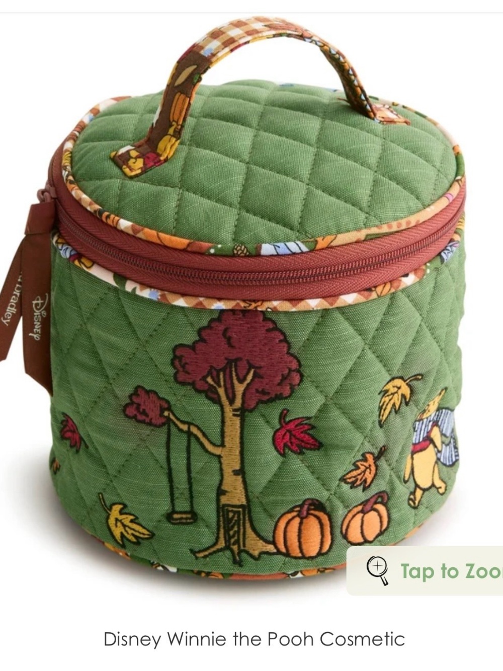Disney Winnie the Pooh Green Quilted  Cosmetic Case with Autumn Print